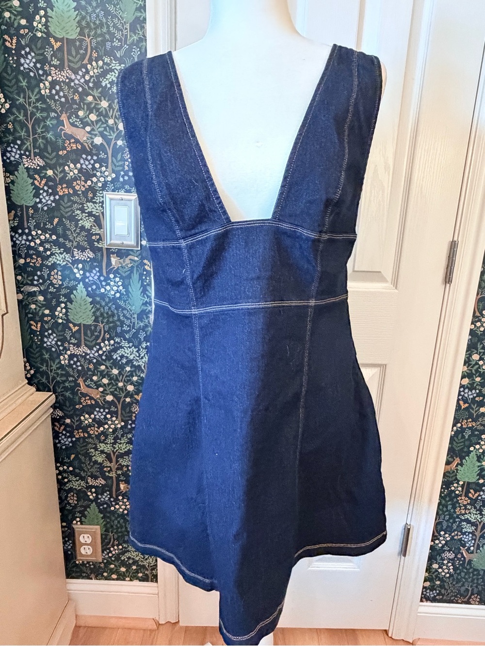 Urban Outfitters Dark Indigo Denim Dress with Contrast Topstitching